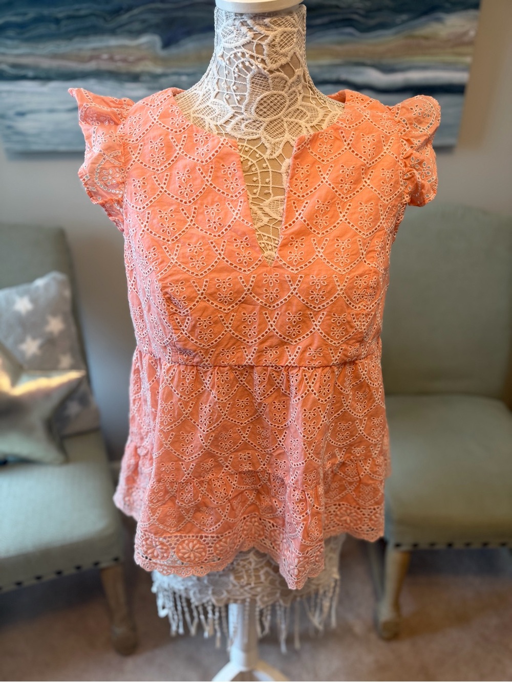 Lilly Pulitzer Eyelet Flutter Sleeve Peplum Top - Coral Pink